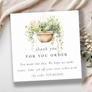 Hanging Floral House Plants Thank You For Order Square Business Card