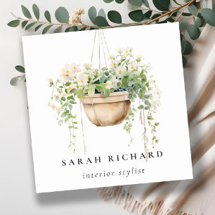 Hanging Floral House Plants Watercolor Botanical Square Business Card