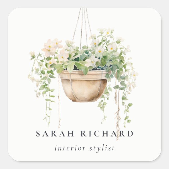 Hanging Floral House Plants Watercolor Botanical  Square Sticker (Front)