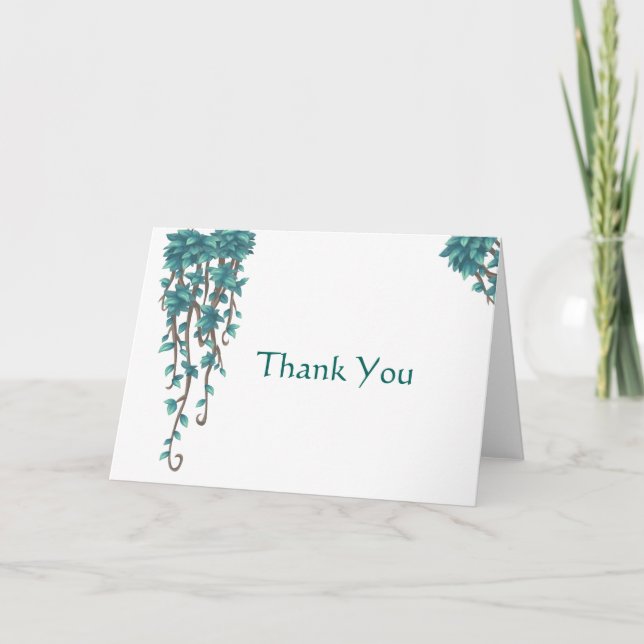 Hanging Floral Teal Simple Decoration Thank You Card (Front)
