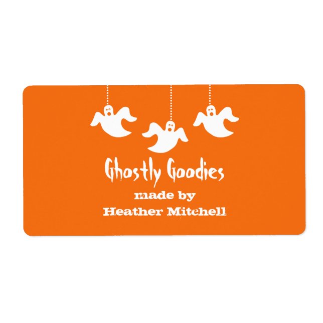 Hanging Ghosts Halloween Baking Labels, Orange (Front)