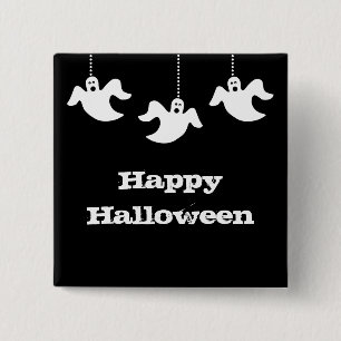 Hanging Ghosts Halloween Button, Black 15 Cm Square Badge