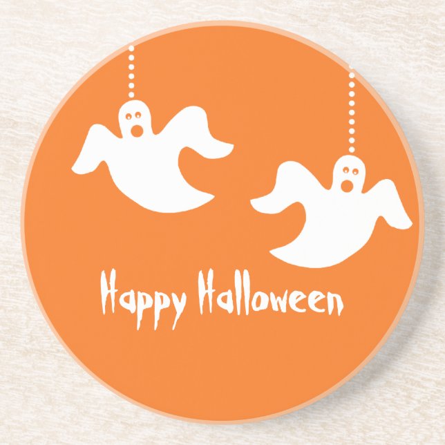 Hanging Ghosts Halloween Coaster, Orange Coaster (Front)