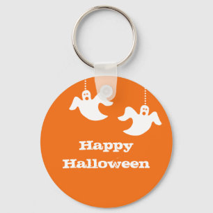 Hanging Ghosts Halloween Keychain, Orange Key Ring