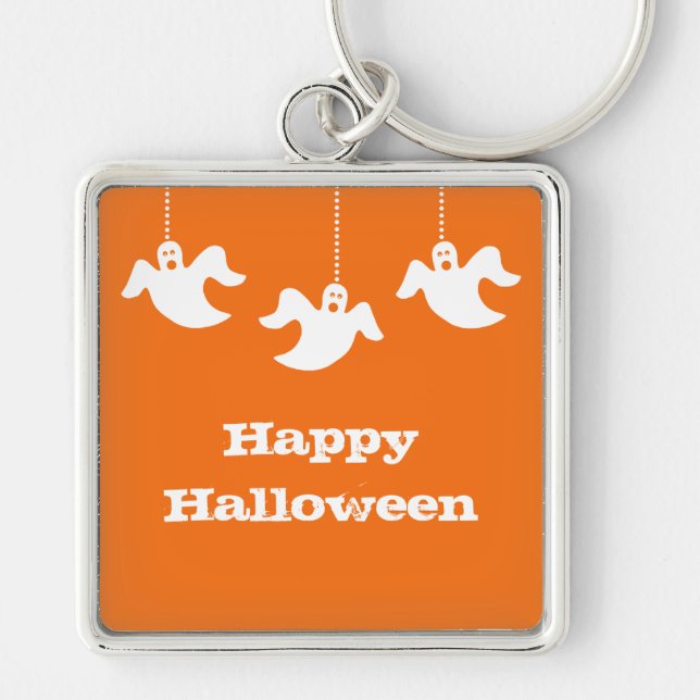 Hanging Ghosts Premium Keychain, Orange Key Ring (Front)