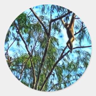 "Hanging Gibbon" Artwork Classic Round Sticker