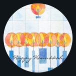 Hanging Hanukkah Candles Classic Round Sticker<br><div class="desc">Hanging Hanukkah Candles by artist Moshe Mikanovsky will give you a fresh and contemporary look for your Hanukkah gift and card needs</div>