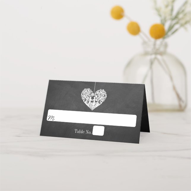 Hanging Heart Tree Chalkboard Wedding Collection Place Card (Front)