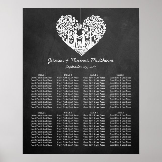 Hanging Heart Tree Chalkboard Wedding Collection Poster (Front)