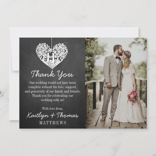 Hanging Heart Tree Chalkboard Wedding Collection Thank You Card (Front)