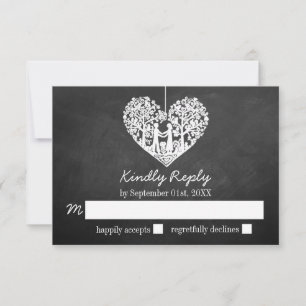 Hanging Heart Tree Chalkboard Wedding RSVP Card