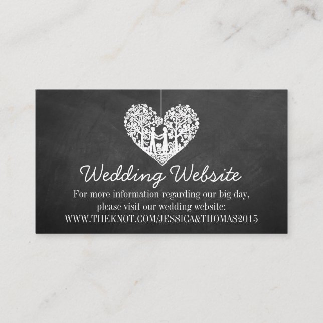 Hanging Heart Tree Chalkboard Wedding Website Enclosure Card (Front)