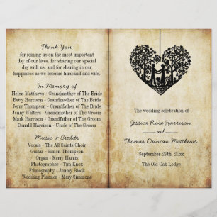 Hanging Heart Tree Vintage Wedding Bi-Fold Program