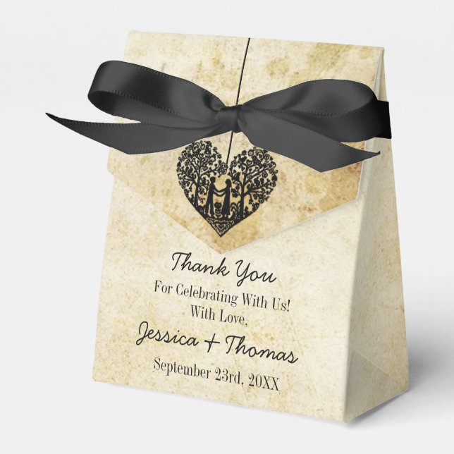 Hanging Heart Tree Vintage Wedding Collection Favour Box (Front Side)