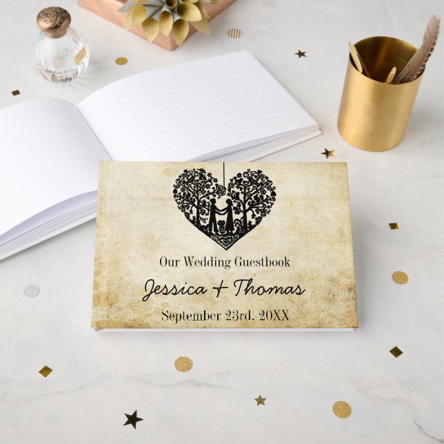 Hanging Heart Tree Vintage Wedding Collection Guest Book (Front Open)