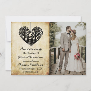 Hanging Heart Tree Vintage Wedding Photo Marriage Announcement