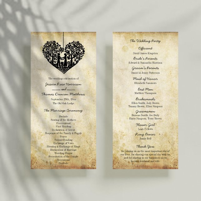 Hanging Heart Tree Vintage Wedding Program Rack Card (Creator Uploaded)