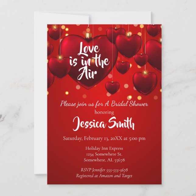 Hanging Hearts Bridal Shower Invitation (Front)