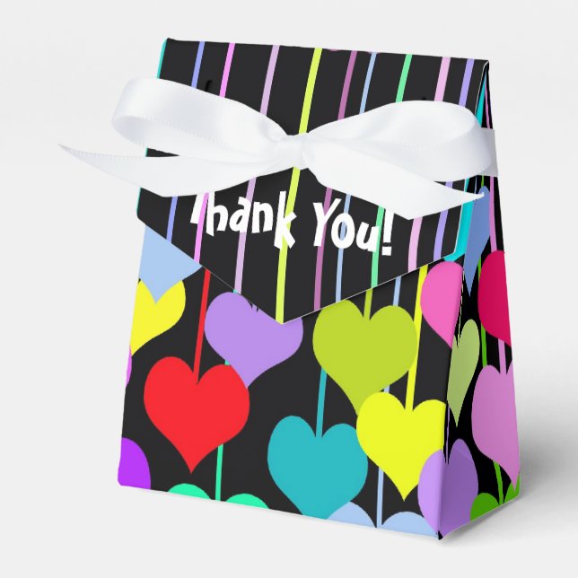 Hanging Hearts On Black Favour Box (Front Side)