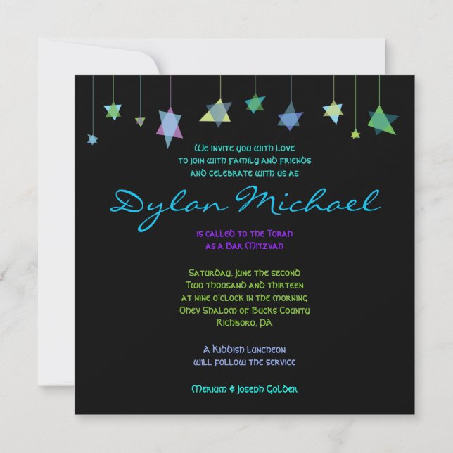 HANGING HEBREW LETTERS Bat Bar Mitzvah Invitation (Front)