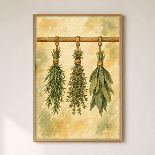 Hanging Herb Bundles Watercolour Poster