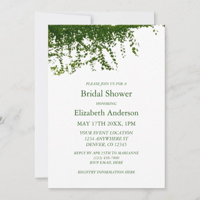 Hanging Ivy Greenery Bridal Shower Invitation (Front)