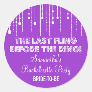 Hanging Lights Bachelorette Party Purple Round Classic Round Sticker