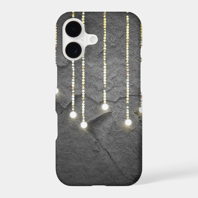 hanging lights glowing on slate grey rock (Back)