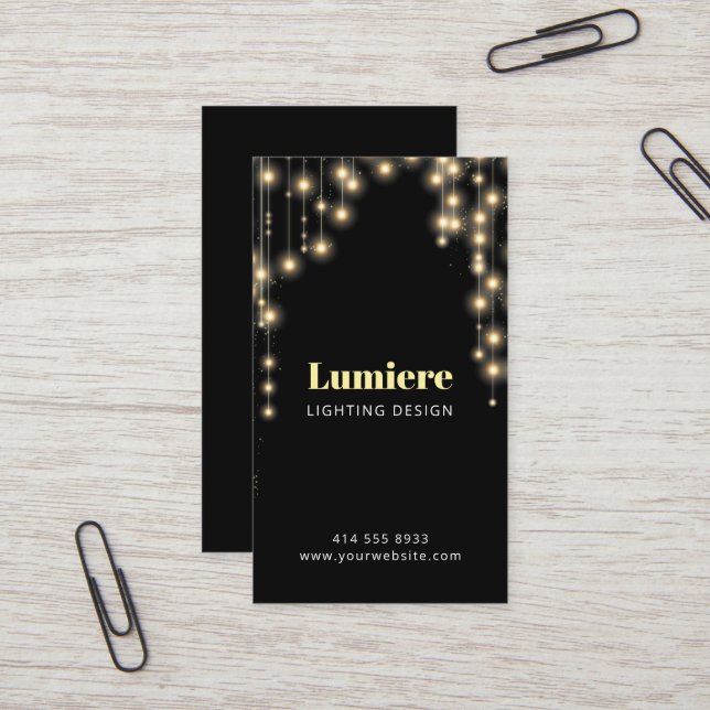 Hanging Lights on Black Business Card (Front/Back In Situ)