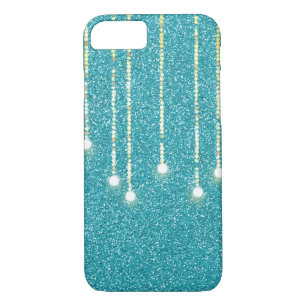 hanging lights on teal glitter Case-Mate iPhone case