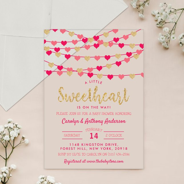 Hanging Love Hearts Little Sweetheart Baby Shower Acrylic Invitations (Creator Uploaded)