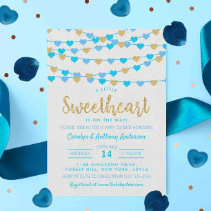Hanging Love Hearts Little Sweetheart Baby Shower Invitation