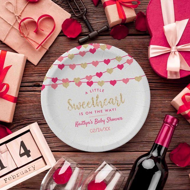 Hanging Love Hearts Little Sweetheart Baby Shower Paper Plate (Creator Uploaded)