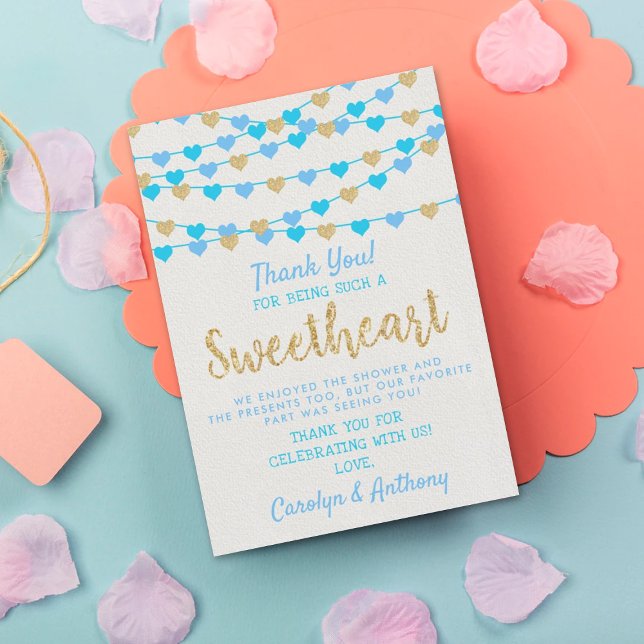 Hanging Love Hearts Little Sweetheart Baby Shower Thank You Card (Creator Uploaded)