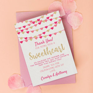 Hanging Love Hearts Little Sweetheart Baby Shower Thank You Card