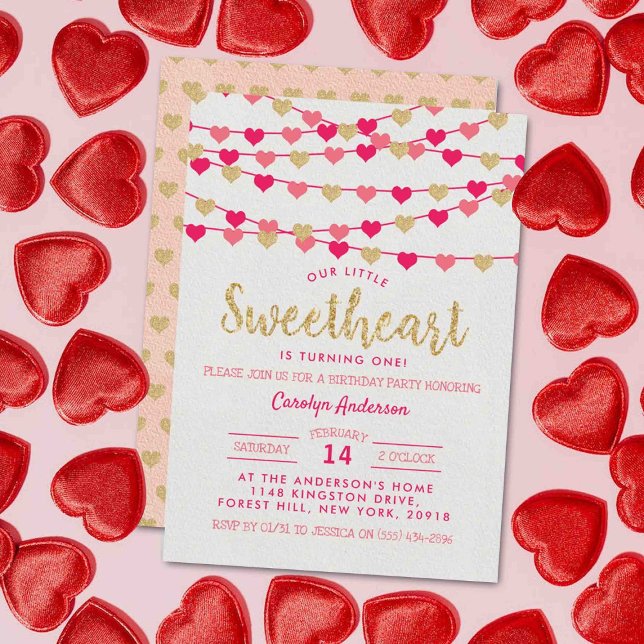 Hanging Love Hearts Little Sweetheart Birthday Invitation (Creator Uploaded)