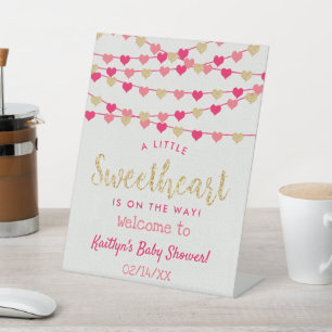Hanging Love Hearts Sweetheart Baby Shower Welcome Pedestal Sign