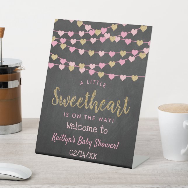 Hanging Love Hearts Sweetheart Baby Shower Welcome Pedestal Sign (In SItu)