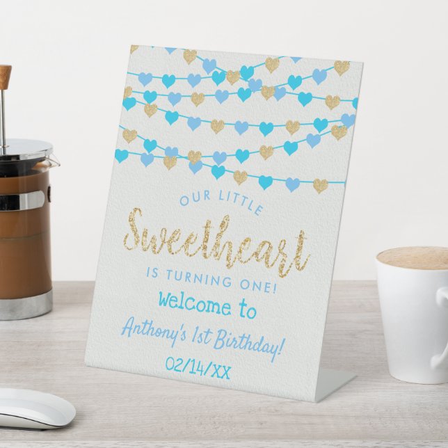 Hanging Love Hearts Sweetheart Birthday Welcome Pedestal Sign (In SItu)