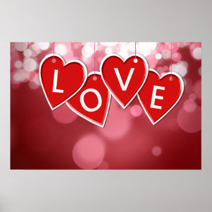 Hanging Love Letter Hearts - Poster Print