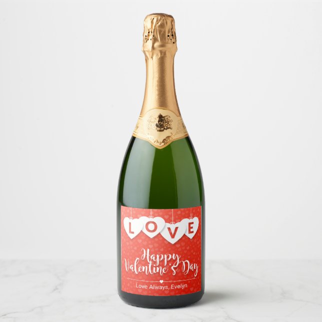 Hanging LOVE Letters Happy Valentine's Day Sparkling Wine Label (Front)