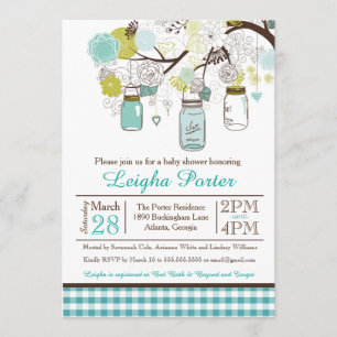 Hanging Mason Jars Baby or Bridal Shower Invite