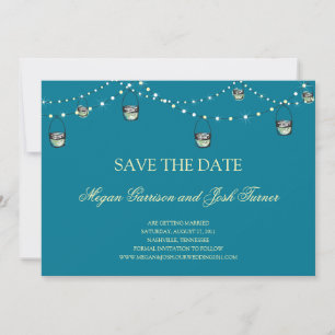 Hanging Mason Jars on String of Lights STD Save The Date