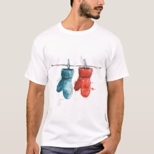 Hanging Mittens on a Clothesline Minimalist Winter T-Shirt