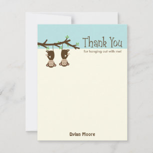 Hanging Monkeys Thank You Card - Blue