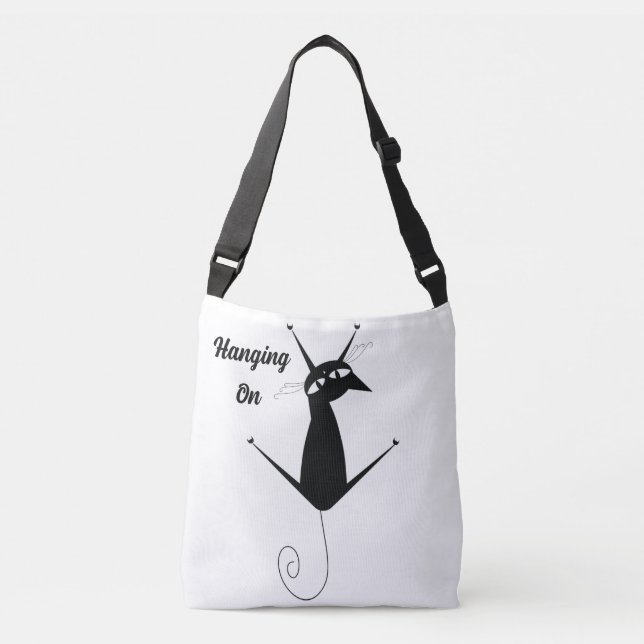 Hanging On Black Cat Crossbody Bag (Front)