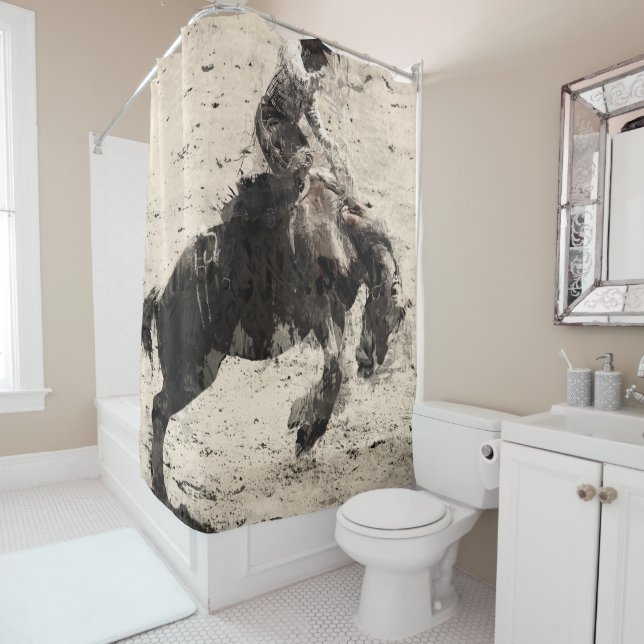 Hanging On - Bronco Busting Champ Shower Curtain (In Situ)