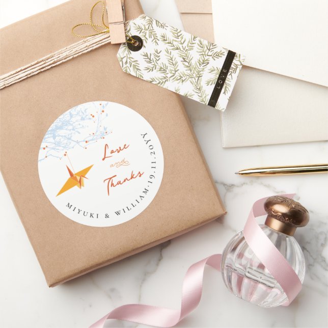 Hanging Orange Origami Paper Crane Asian Wedding Classic Round Sticker (Gifting)
