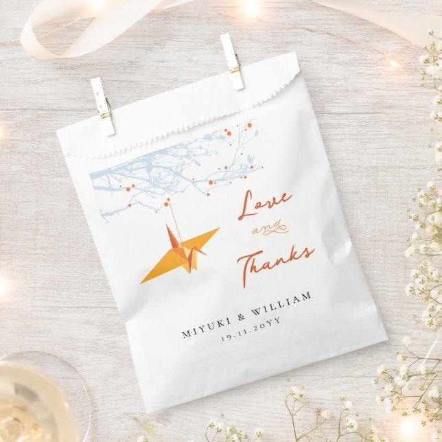 Hanging Orange Origami Paper Crane Asian Wedding Favour Bags (Clipped)