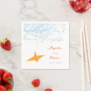 Hanging Orange Origami Paper Crane Asian Wedding Napkin